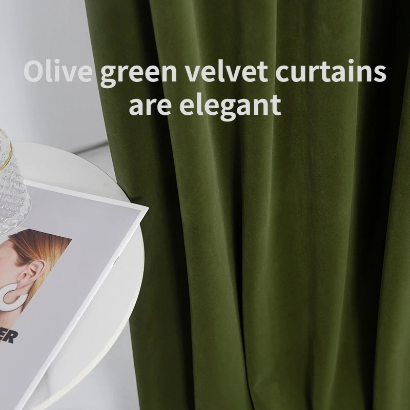 light luxury retro style living room olive green velvet curtains bedroom thickened full blackout silk smooth velvet curtains