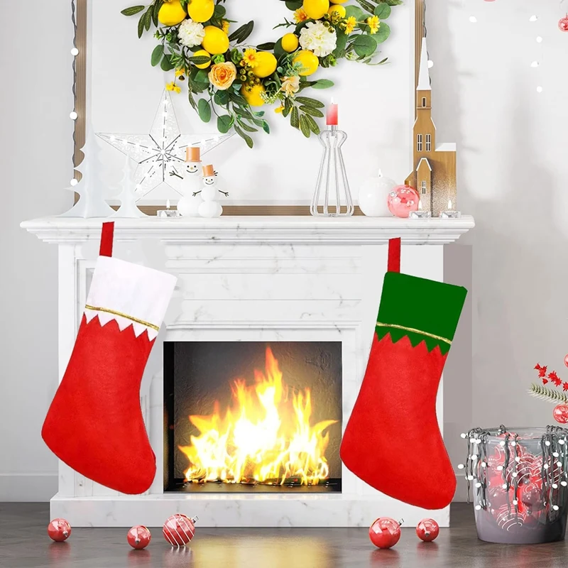 10PCS Christmas Stocking Goodie Bag Bulk Socks Fireplace Decor Sock Hanging Socks Hanging Sock Decor 14X6.3Inch Red Easy To Use