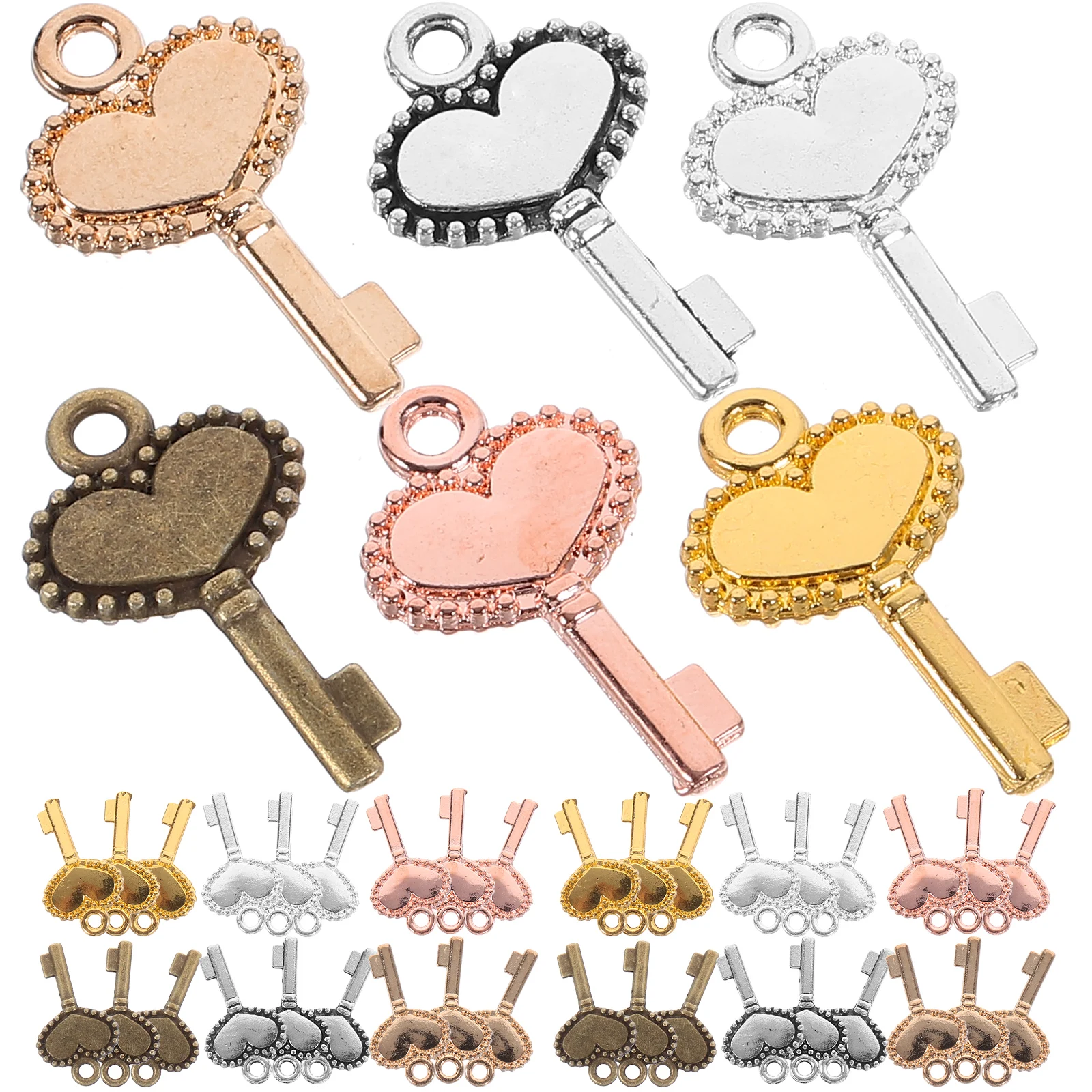 

300pcs Alloy Pendant 6 Colors Each Key Charms for Necklace Bracelet Making Crafts Retro Style Jewelry Accessories