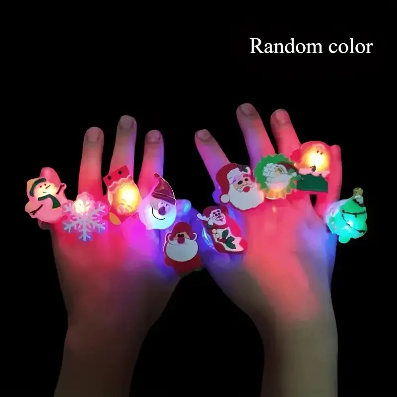 크리스마스 LED 라이트업 반지, 랜덤 패턴 산타 눈사람 크리스마스 테마 반짝이는 손가락 장난감, 축제 파티 선물 및 어린이 선물