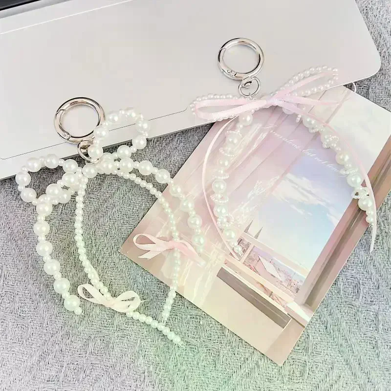 Y2K Phone Charm Pendant Cute Kawaii Pink Bowknot Keychain Bag Phone Strap Girl Cellphone Lanyard Keyring Birthday Gifts Jewelry
