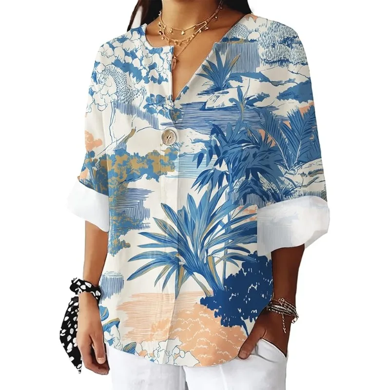 

Women's Summer Tops Cropped Casual Loose Shirts 2025 New Women's Fashion V-Neck Clothing Boho