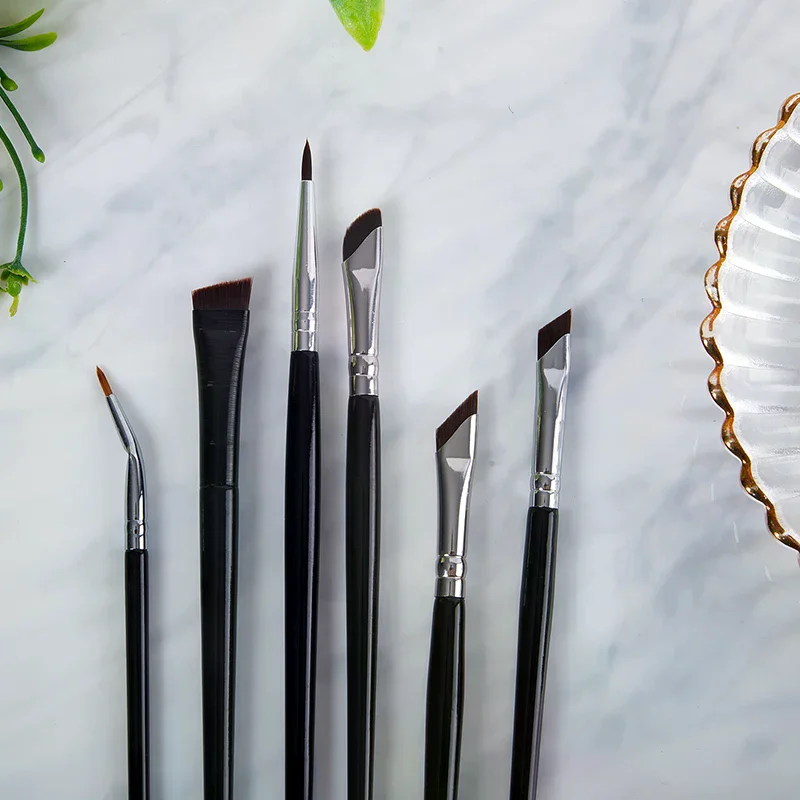 6 uds cepillo delineador de ojos con hoja mejorada cepillo de cejas plano de ángulo fino ultrafino debajo de los ojos pincel de maquillaje