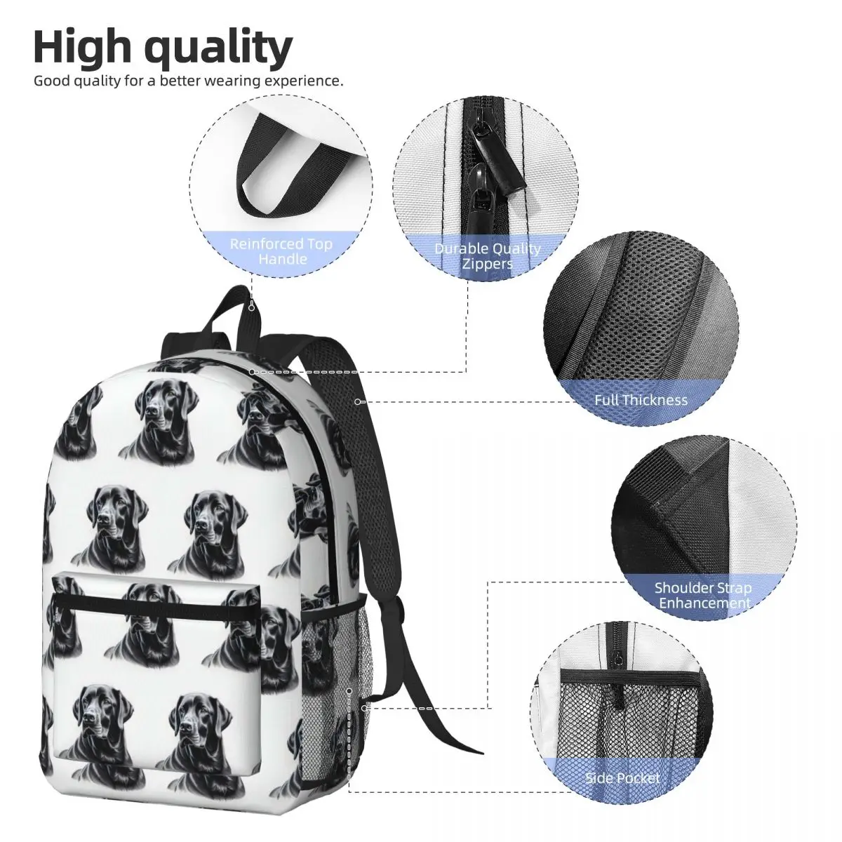 Black Labrador Retriever Backpack Daypack Large Capacity Boys Girls BookBag School Bag Shoulder Bags for Men Women