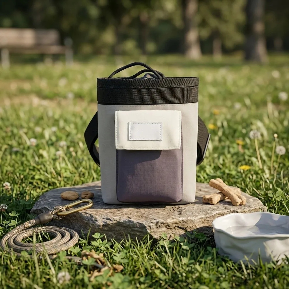Foldable Dog Treat Bag for Training - Lightweight Portable Snack Pouch with Hands-Free Waist Strap - 16.5 x 12 x 9.5 cm