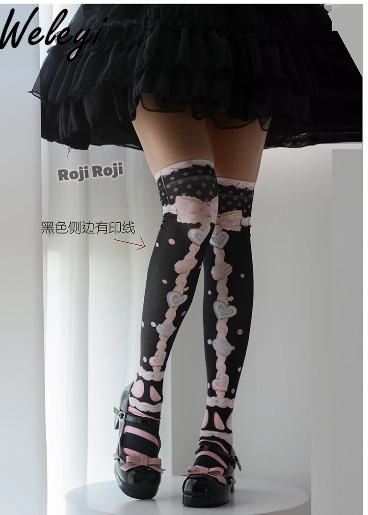 Macaron Lolita Knee High Socks Japanese Sweet Women's Tube Stockings Spring and Autumn Sweet Velvet Printed Knee Sock for Women