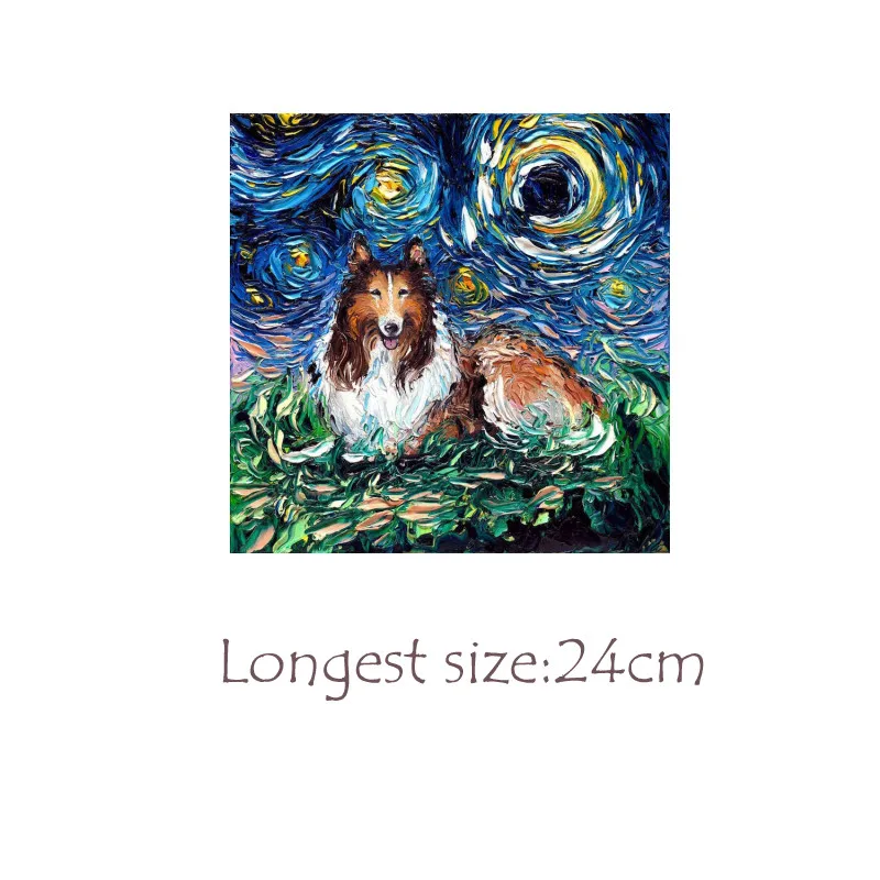 Van Gogh Stickers Heat Transfers Vintage Dogs Vinyl Applique Patches for T-Shirt Thermal Iron On Clothes Diy Sticker washable