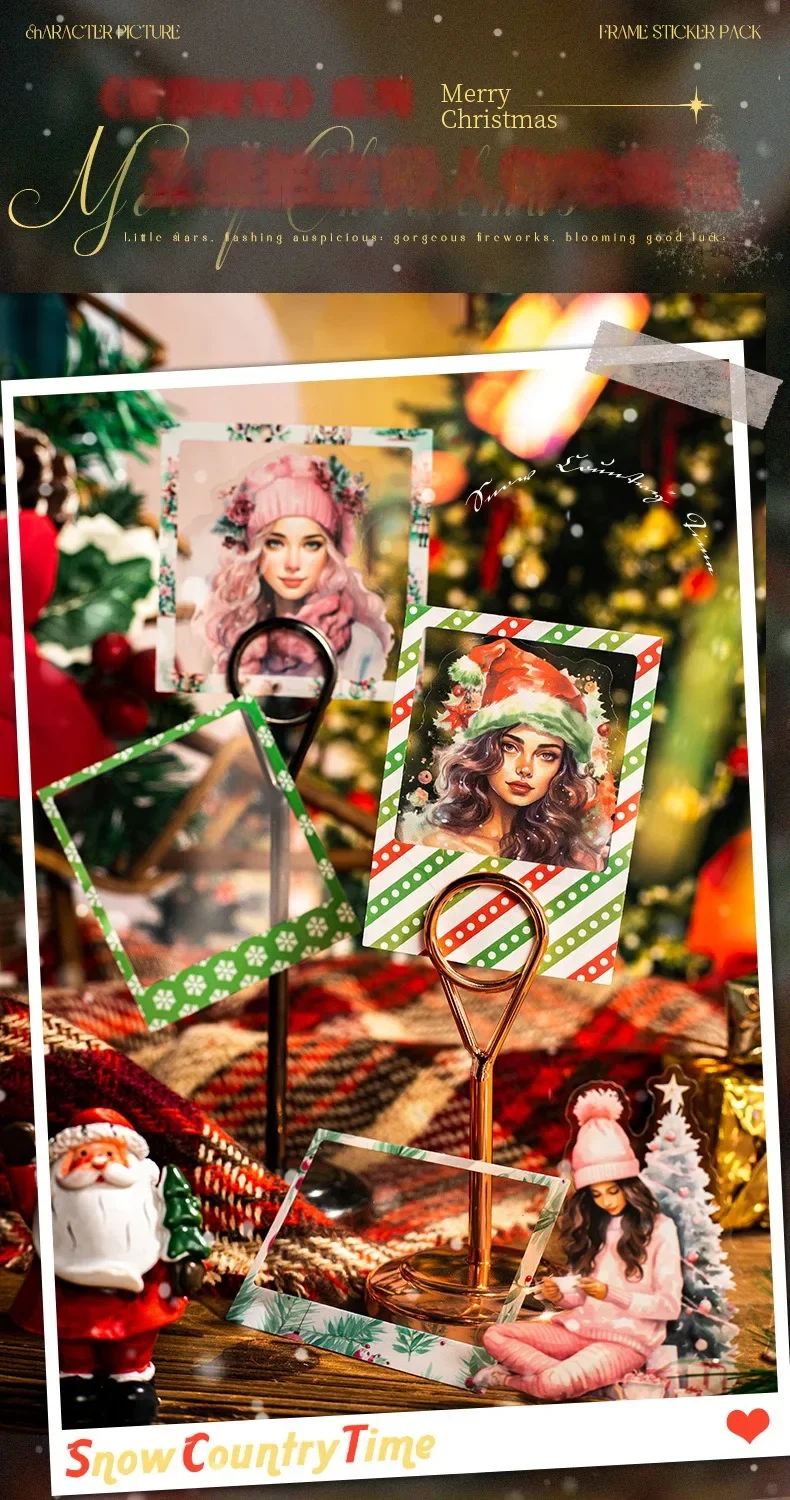 15 Uds pegatinas lindas personaje Polaroid tiempo Navidad collage papelería por paquete cuenta decoración álbum de recortes nieve 144*96mm