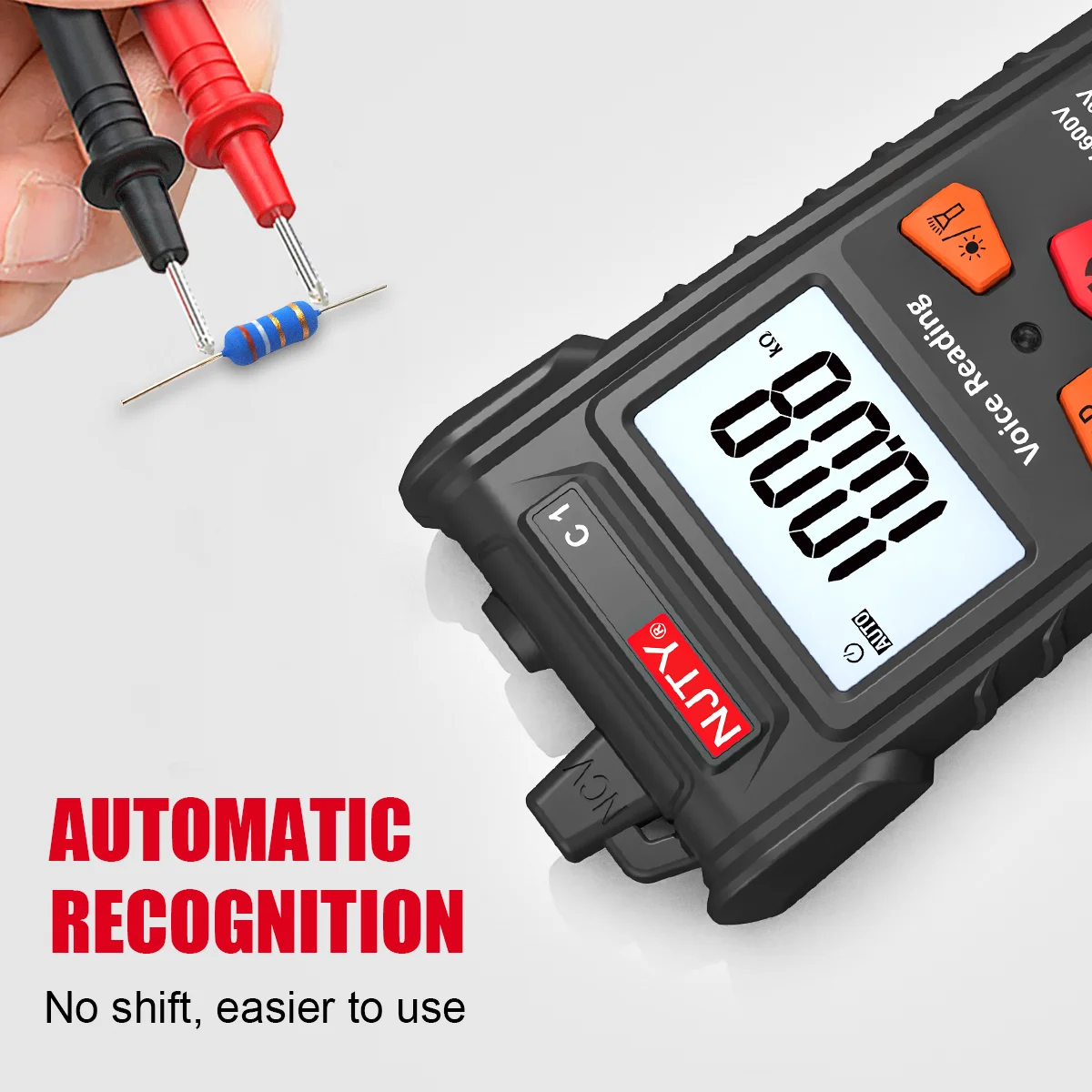 NJTY C1 Digital Multimeter English Voice Broadcast 4000 Counts AUTO Range TRMS AC/DC Voltage Resistance Tester Backlit LCD Tools
