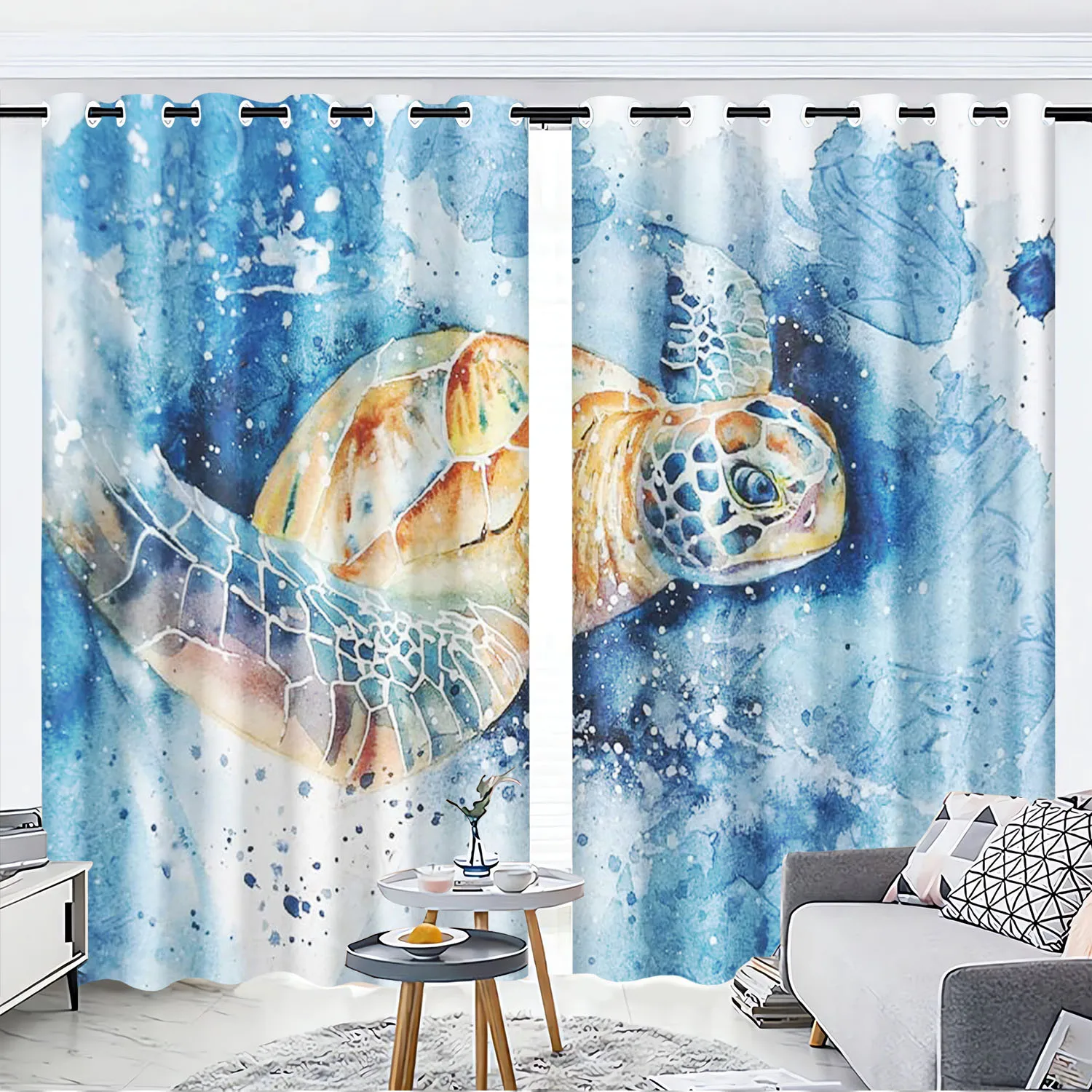 

Cartoon Sea Turtles Curtain Home Sets Window Decoration 100% Polyester Shade Curtains Bedroom Living Room