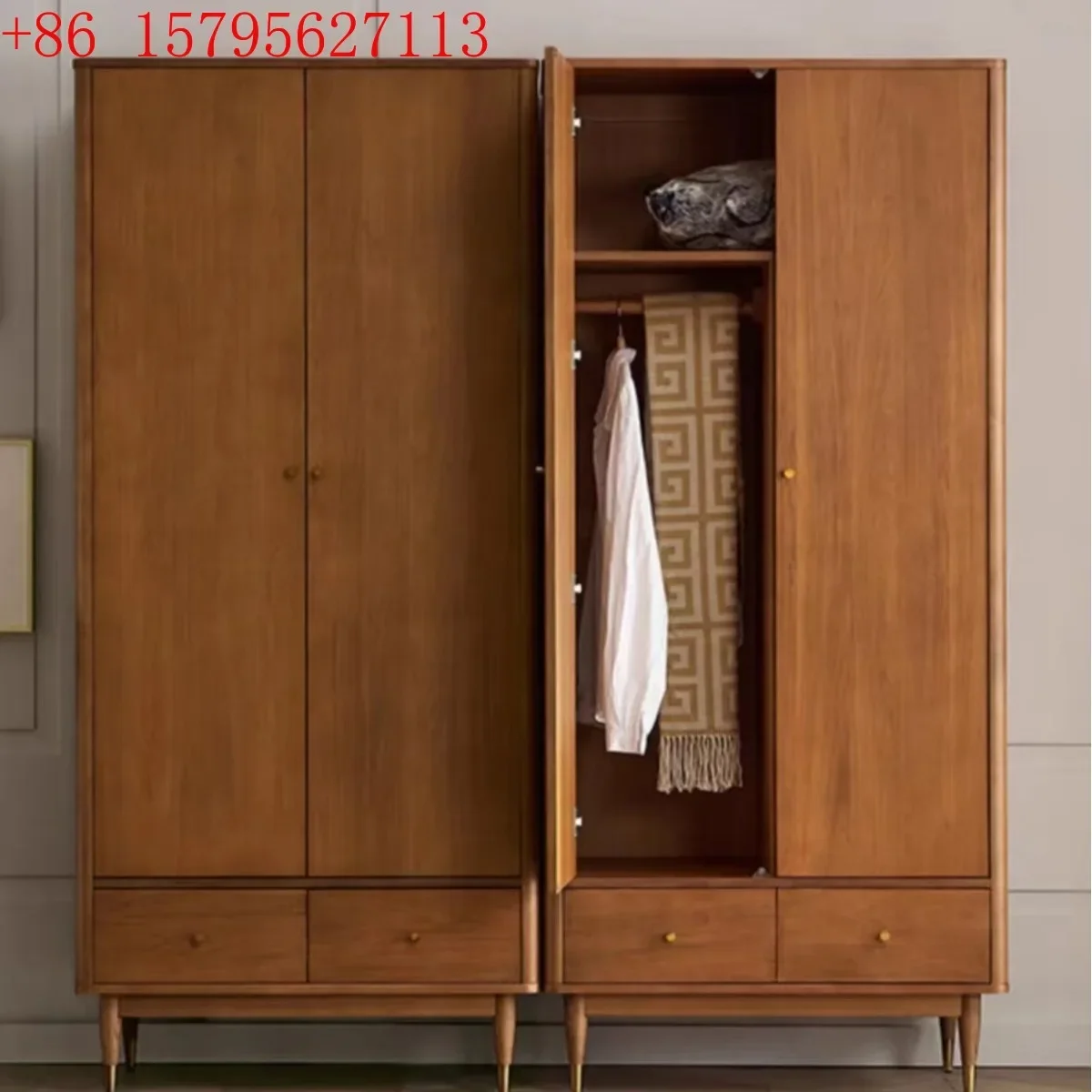 All solid wood walnut wardrobe vintage vintage master bedroom storage cabinet