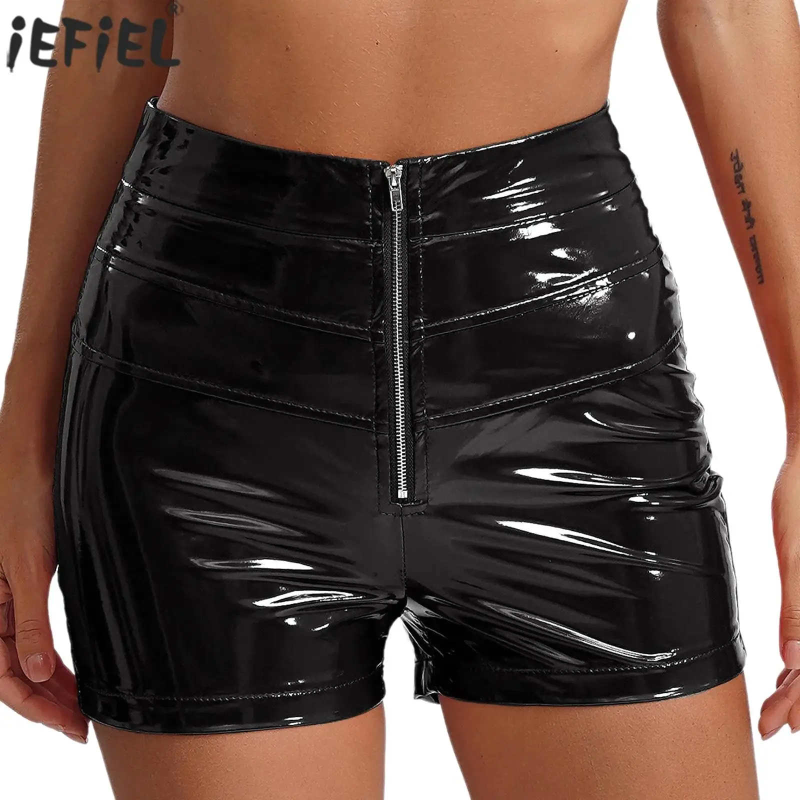 Patent Leather Hot Shorts Women Shinny Shorts High Waist Stretchy Stylish Booty Shorts for Club Party Dancing High Look Costumes