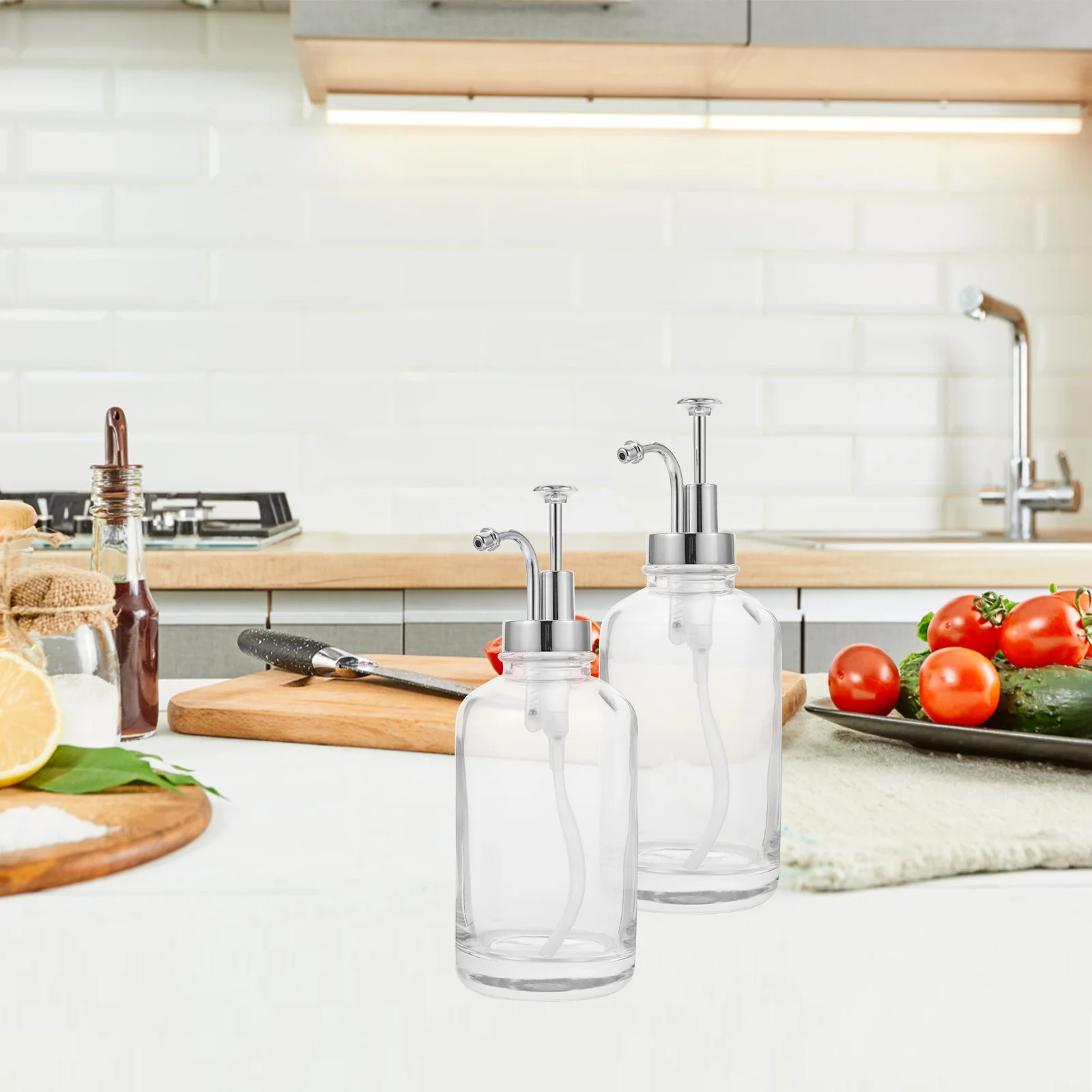 

Clear Glass Syrup Dispenser Pump Bottle Compact Design Juice Honey Pot Kitchen Organizer Easy to Store Practical