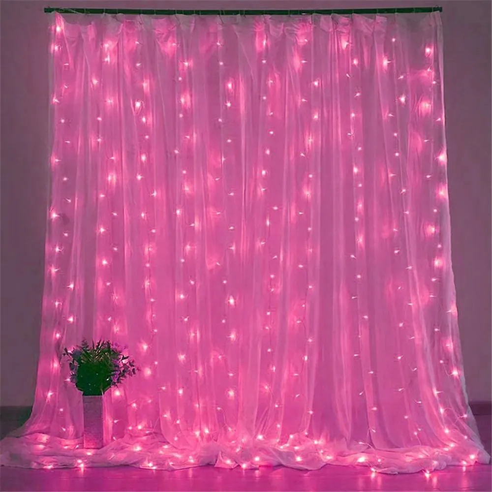 Wedding Outdoor Ramadan Decoration Valentine's Day 8 Modes LED Curtain String Light Eid Mubarak for Home Fairy Battery Power