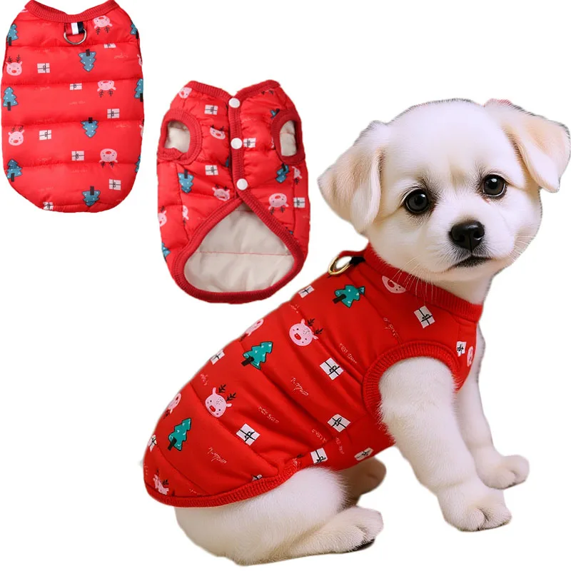 

Cheap Dog Clothes Winter Red Christmas Costume Sleeveless Vest Jacket For Small Dogs Chiwawa Dachshund Pet Dog Coat Suit Apparel