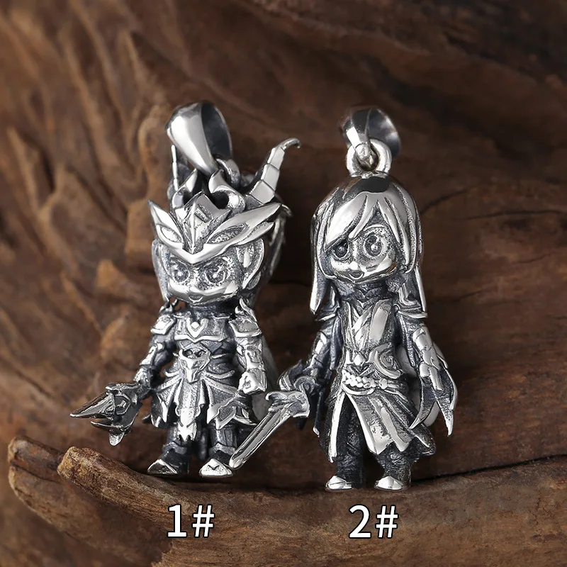 S925 Sterling Silver Cartoon Boy Pendant Black Color Old Process Unisex 3D Fine Jewelry FYNE404
