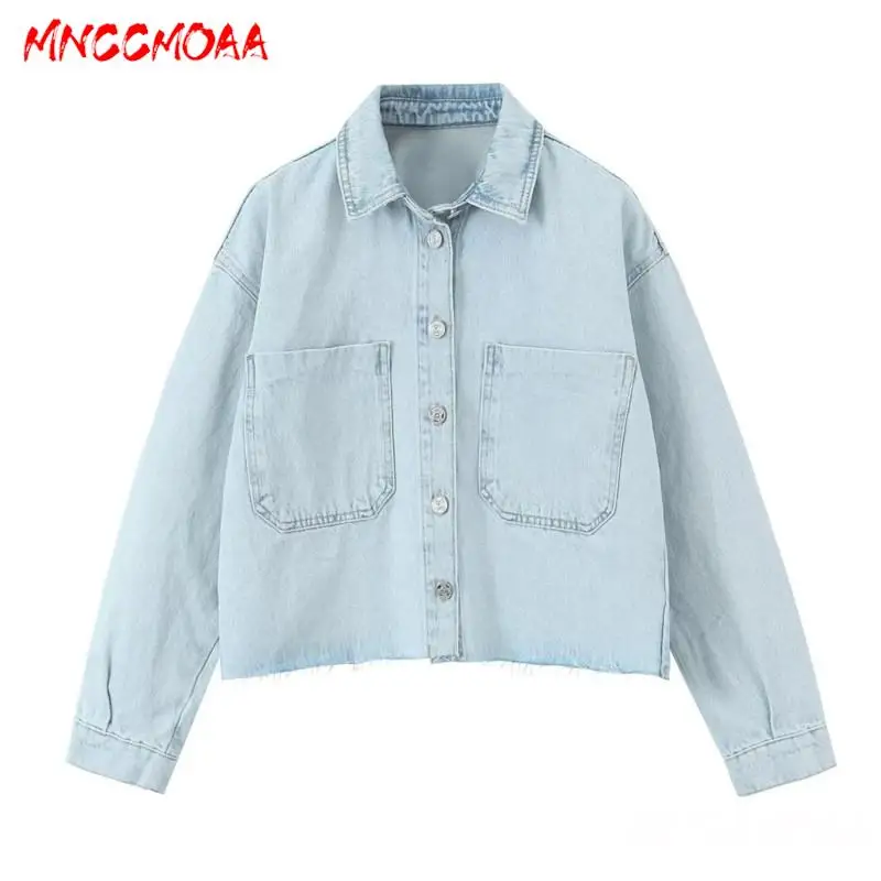 

MNCCMOAA 2024 Spring Woman Fashion Single-Breasted Long Sleeve Jacket Coats Female Casual Loose Pockets Tops Outerwear
