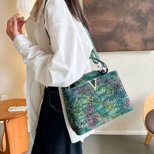 

2025 Fall Winter Pearlescent Textured Bag, Polka Dot & Color Block Square Purse, Luxury Convertible Shoulder Bag for Evening