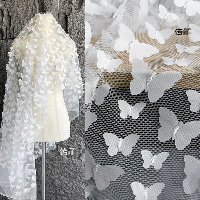 Butterfly Decoration Mesh Breathable Beautiful Yarn Cloth Skirt Unique Creative Clothing Designer Fabric