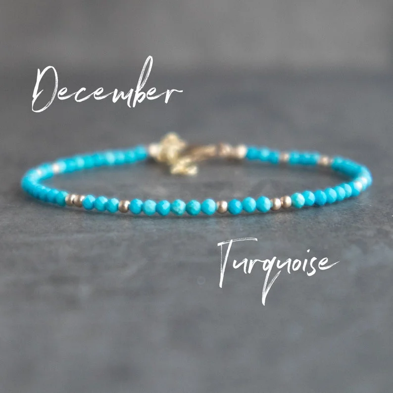 Turquoise Birthstone Bracelet in Rose Gold & Silver, Bridesmaid Bracelets, December Birthday Gifts for Women, Dainty Gemstone