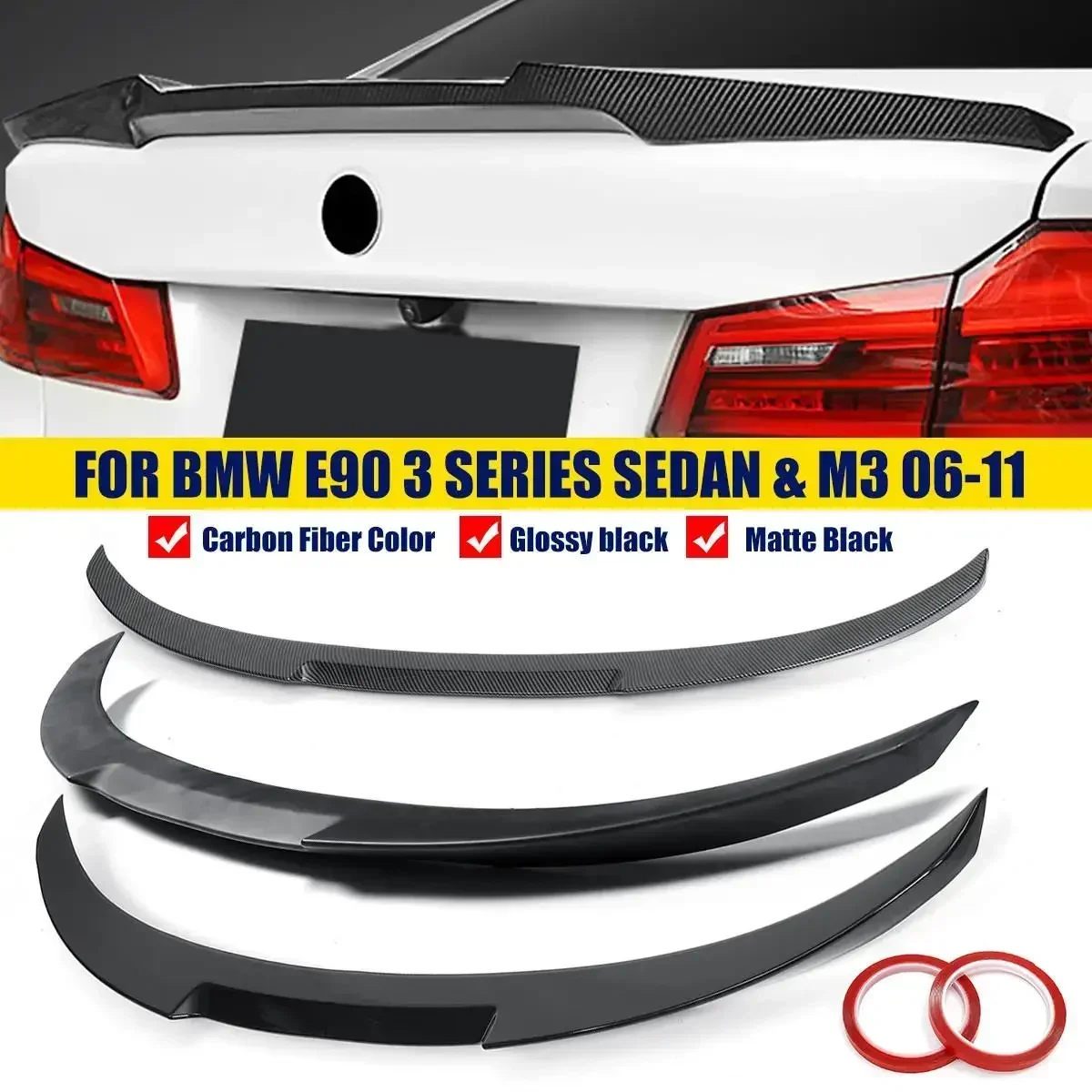 

For BMW E90 Spoiler E90 3 SERIES Carbon Fiber 318i 320i 325i 330i E90 ABS Rear trunk spoiler Wing CF 2006-2011 Exterior Part