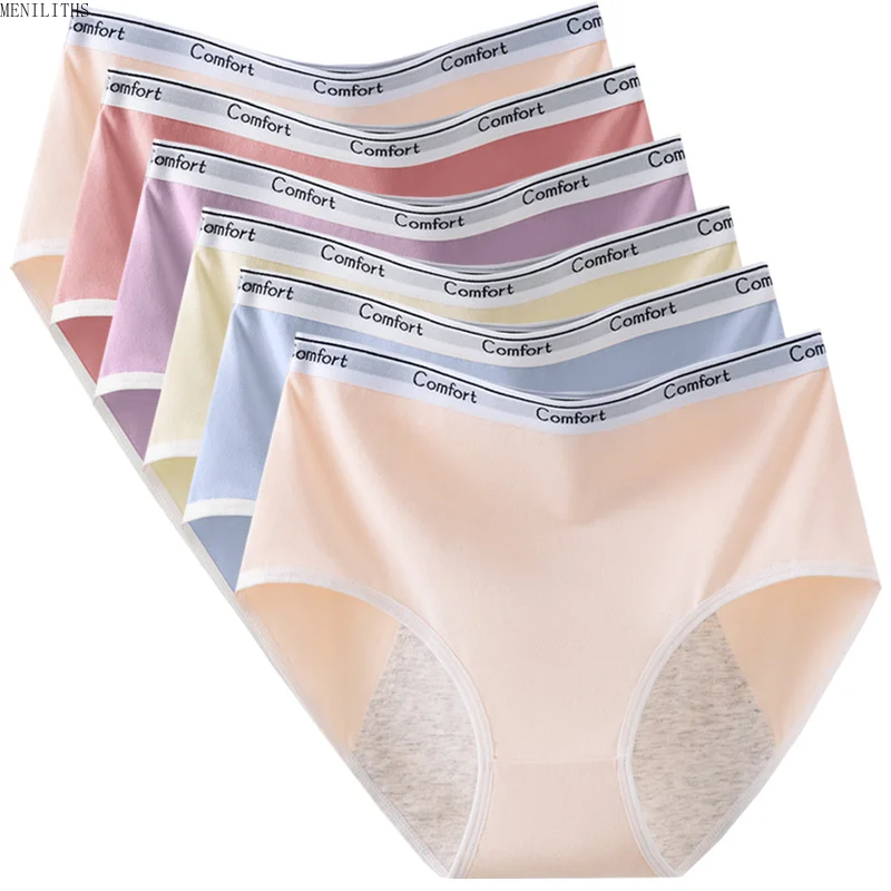 6pcs Cotton Menstruation Panties Women Plus Size High Waist Menstrual Panty Female Period Underwear Leak Proof Menstruales Brifs