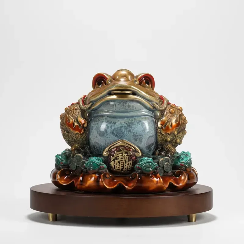 Traditional Chinese Brass Golden Toad Ornament - Handmade Lucky Feng Shui Home Decoration Gifts