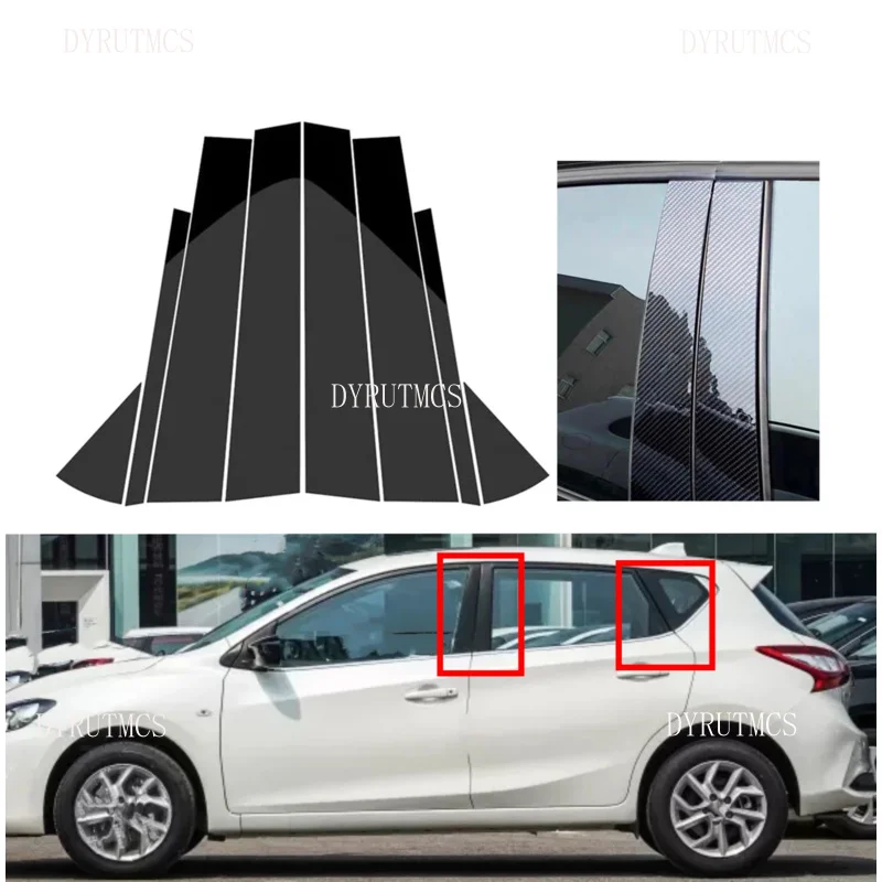 8Pcs Gloss Black Pillar Posts Fit For Nissan Tiida 5Door Hatchback 2012-2019 2020 2021 2022  Door Side Window Sticker Cover