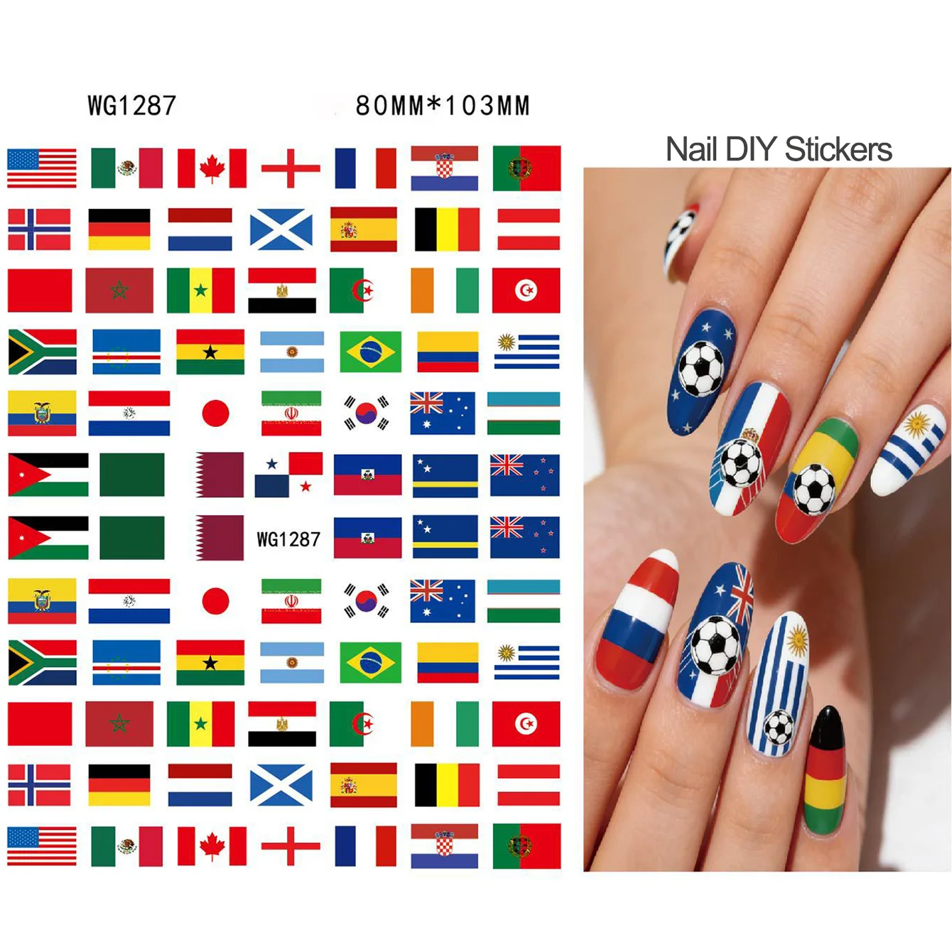 SHAKA 1pcs Popular Football Cheeri Nail Stickers Nail Art 2026 Versatile Football Themed Elements, DIY Nail Sticker Accessories