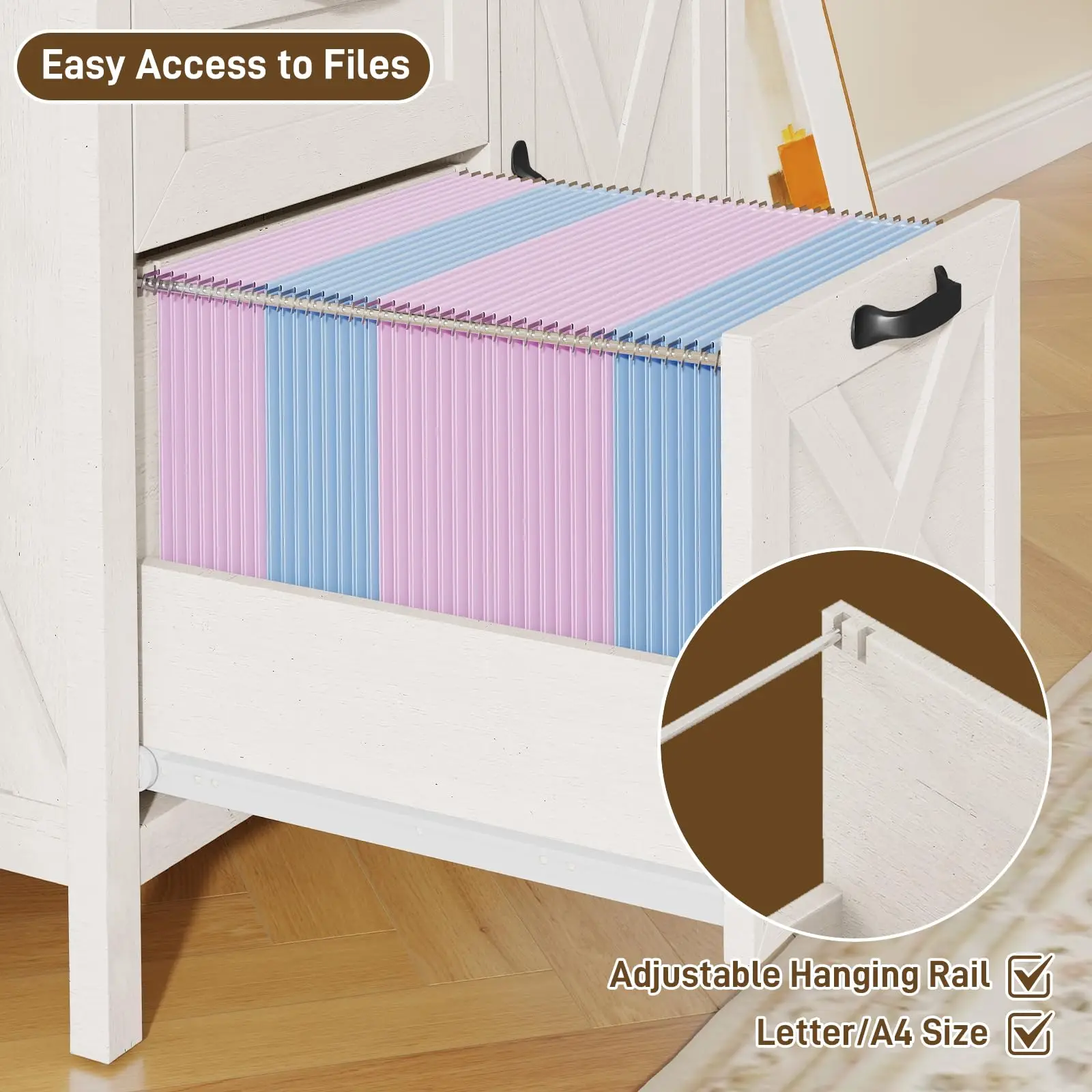 Vabches zijarchiefkast met 2 lades en staandeur Archiefkast voor A4/Letter-formaat houten archiefkast voor thuiskantoor