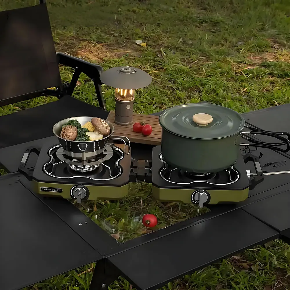 Camping Herd Doppel Brenner Tragbare Hohe Feuerkraft Klapp Camp Gas Brenner Outdoor Grill Kochen Set Picknick Gasherd