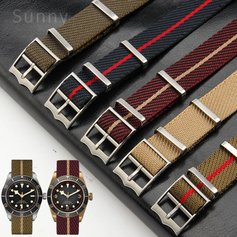 Premium-Grade Military Striped Strap Nylon Watchbands for Tudor Watch Band 20mm 22mm Movable Ring Military Bracelet