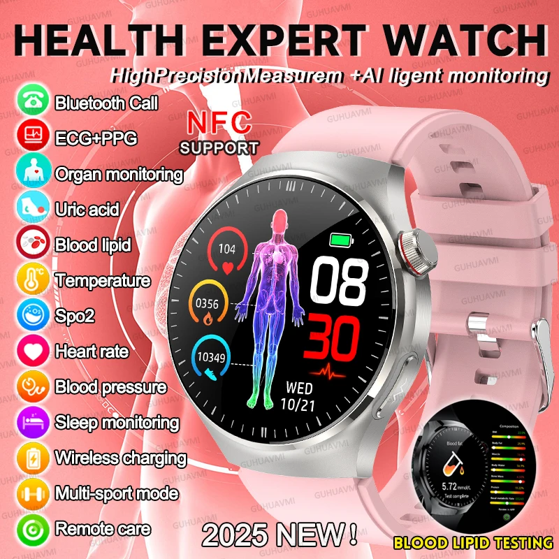 

NEW ECG+PPG High-Precision Risk Assessment Smart Watch Blood Lipids Uric Acid Pulse Body Fat BP Dynamics Health Monitor Watches