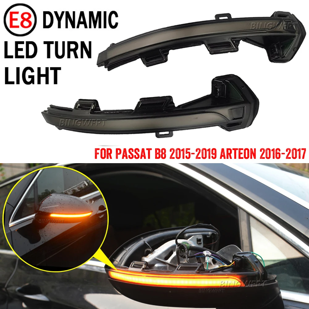 1Pair For VW Passat B8 Arteon 2015 2016 2017 2018 2019 Dynamic LED Turn Signal Light Side Mirror Indicator Sequential Blinker