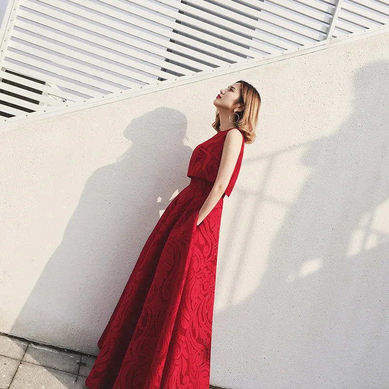 

2025 New High Waist off Shoulder Red Wedding Dress Floor Length Evening Gown with Small Shawl for Wedding Toasts And Parties