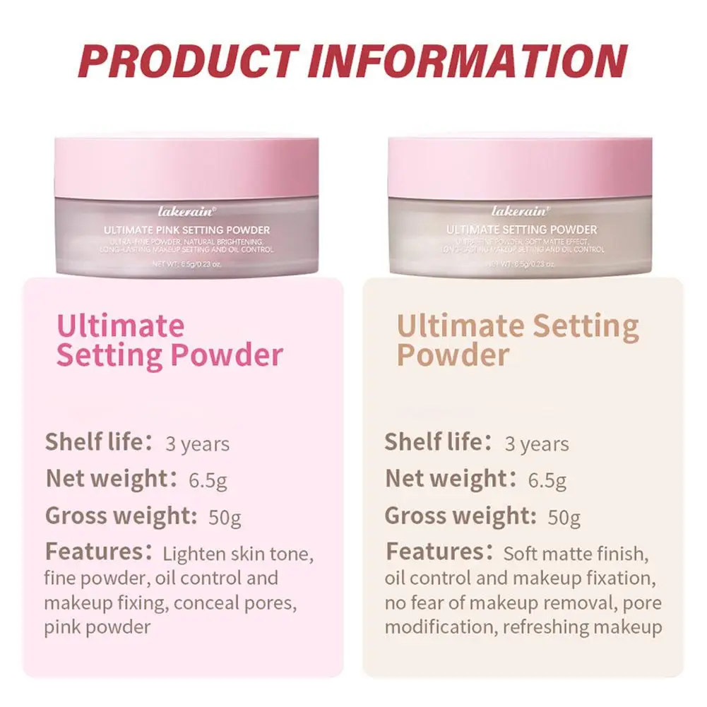 Ultimate Setting Powder Long Lasting Setting Powder Control Fixation Pore Oil Matte Pink Removal Finish Makeup