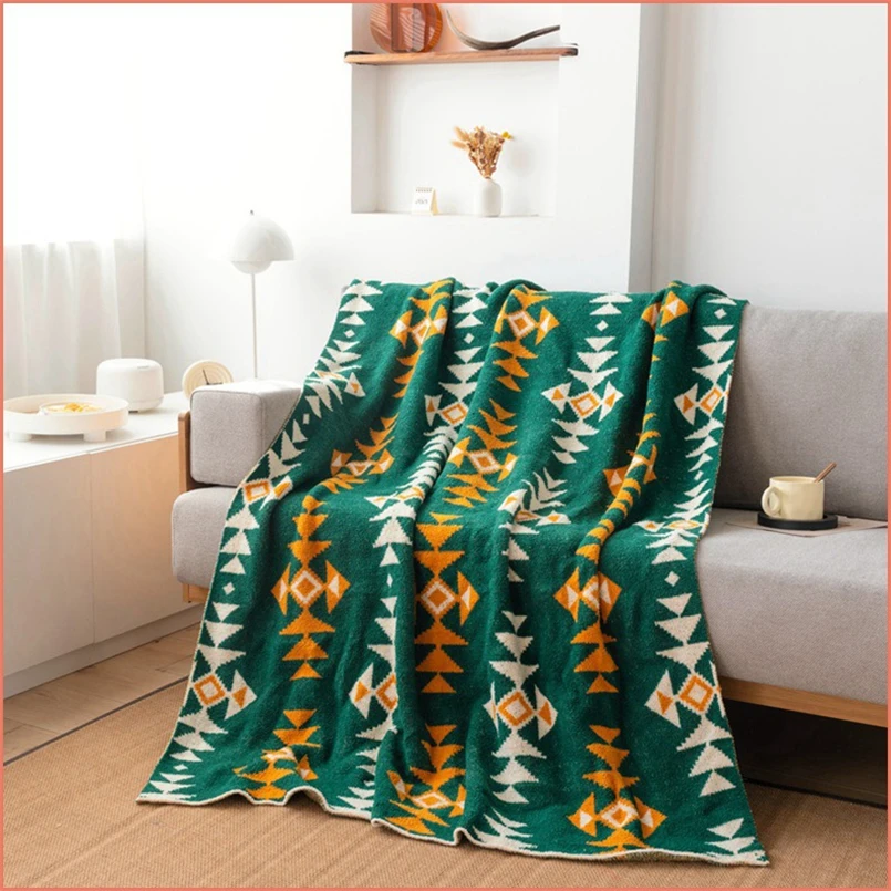 

Ins Ethnic Knitted Thread Blanket Half-side Velvet Nordic Fabric Sofa Towel Jacquard Modern Simple Skin-friendly Soft Nap Blanke