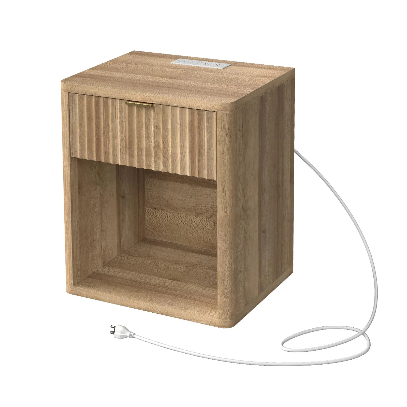 //LED Light Strip Modern Simple MDF Bedroom Nightstand With Hidden Drawer Storage For Home Use