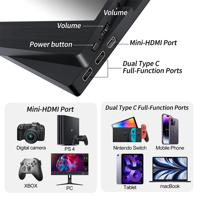 Imagem -03 - Polegada Monitor Portátil 2560*1440 100 Srgb 300cd m² Display de Viagem para Ps4 Switch Xbox um Laptop Telefone 2k 165hz 15.6