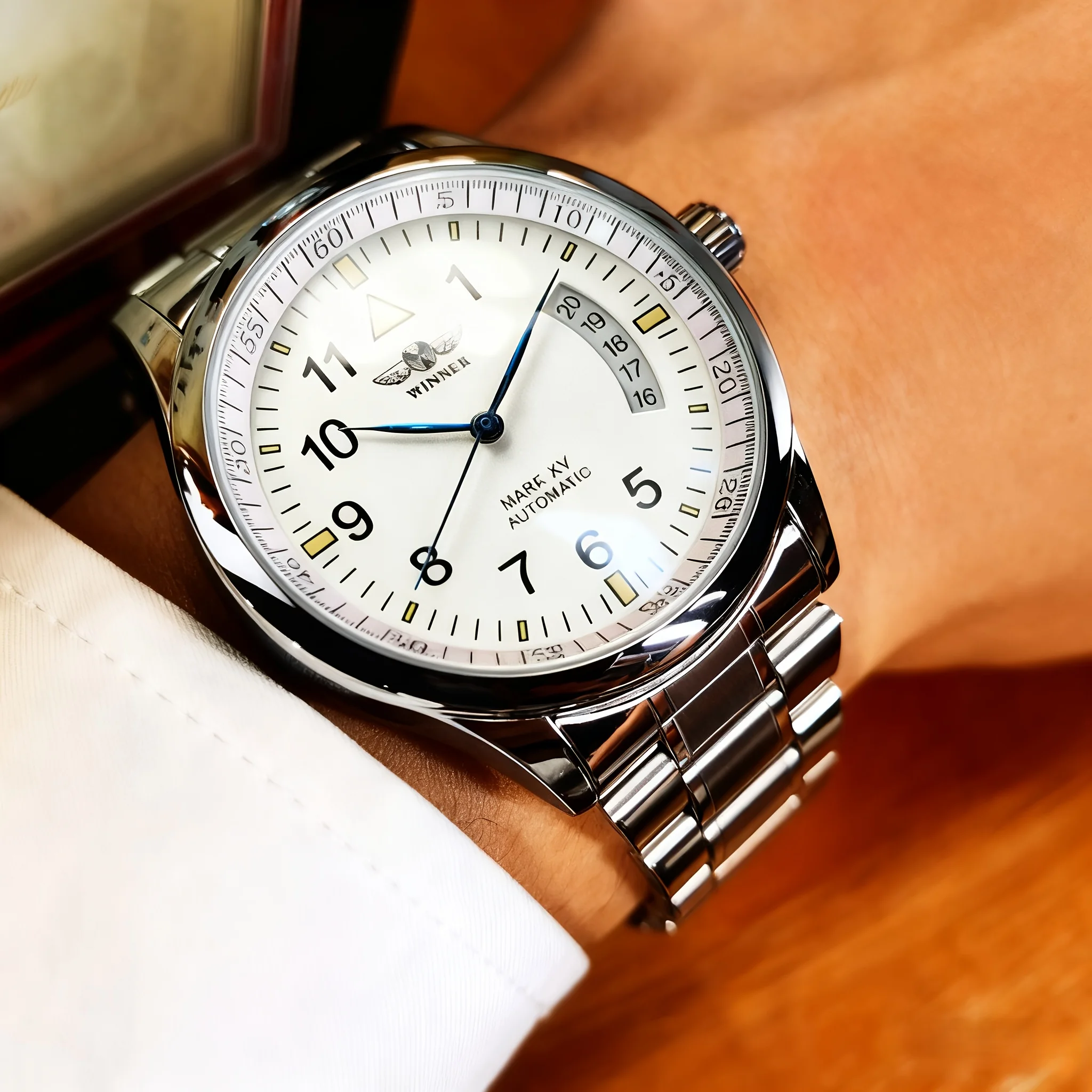 

Минималистичные деловые автоматические механические часы с календарем, водонепроницаемые и многофункциональные, идеально подходят для подарка.