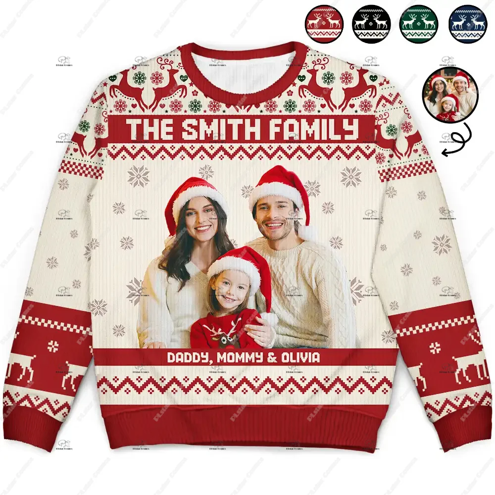 Custom Name Photos Christmas Couple Family Pet Outfit Vintage Ugly Sweater 3DPrint Harajuku Pullover Casual Funny Long Sleeves 6