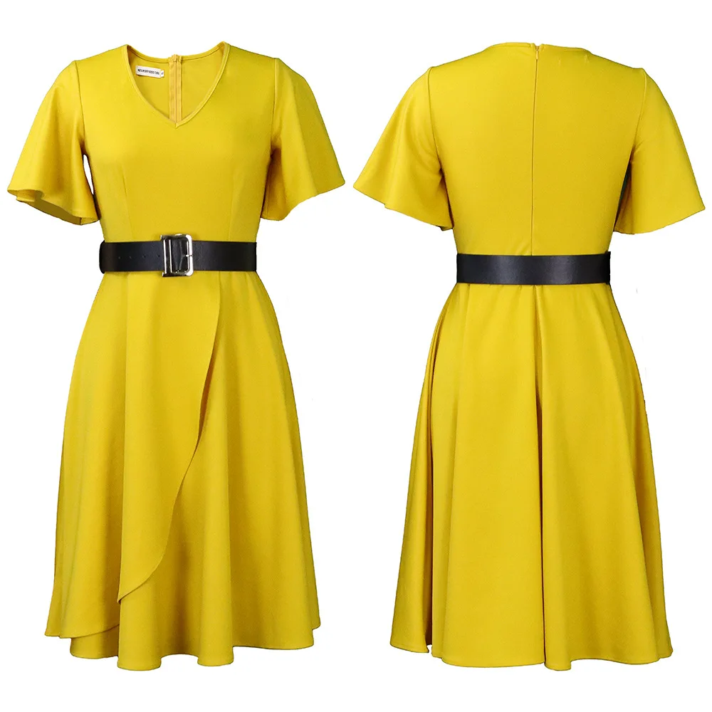 

Customized Customized2025 Fashion New Casual Women's Wear Bell Sleeve Solid Color Dress Elegant Dresses for Women Female Clothin