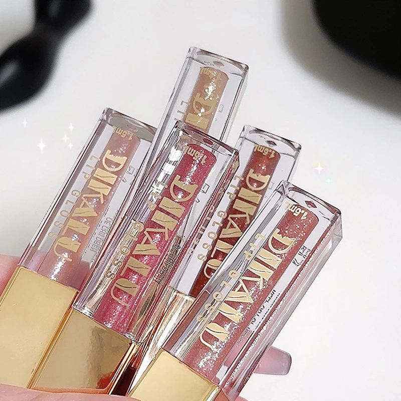 DIKALU Mały Błyszczyk do Ust Efekt Lodu Rozpryskującego się na Powierzchniach Błyszczyk do Ust z Efektem Lustra Delikatny Błyszczyk do Ust Transparentny Błyszczyk do Ust Pasta do Ust z Efektem Błysku Czysty Des