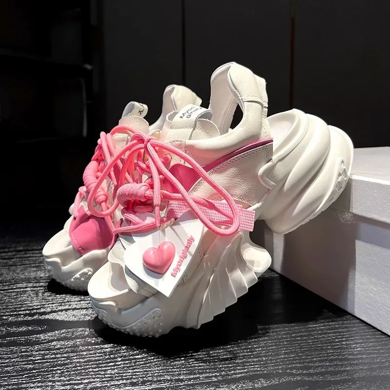 Women Lace Up Shoes Heart Shaped Sandals Fashion Platform Vulcanize Footwear Mixed Colors Ladies Sandalias Leisure Summer New