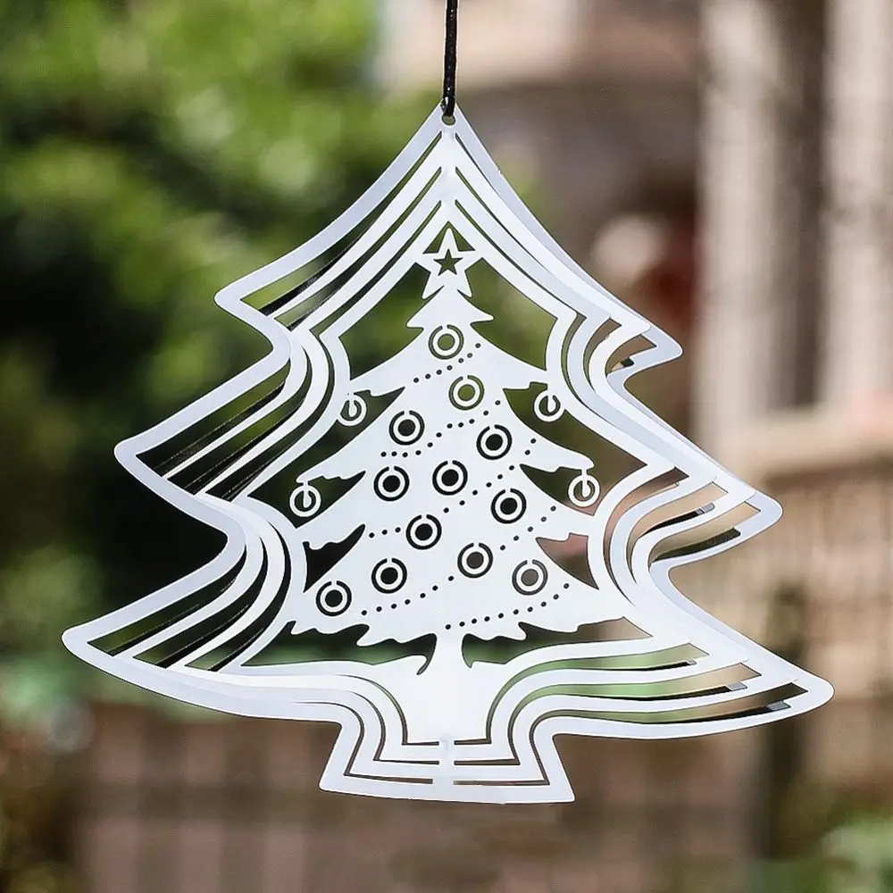 Christmas Tree Flowing Effect Wind Chimes Kinetic Whirligigs Wind Spinner Catcher 3D Mirrored Sculptures for Outdoor Yard Garden