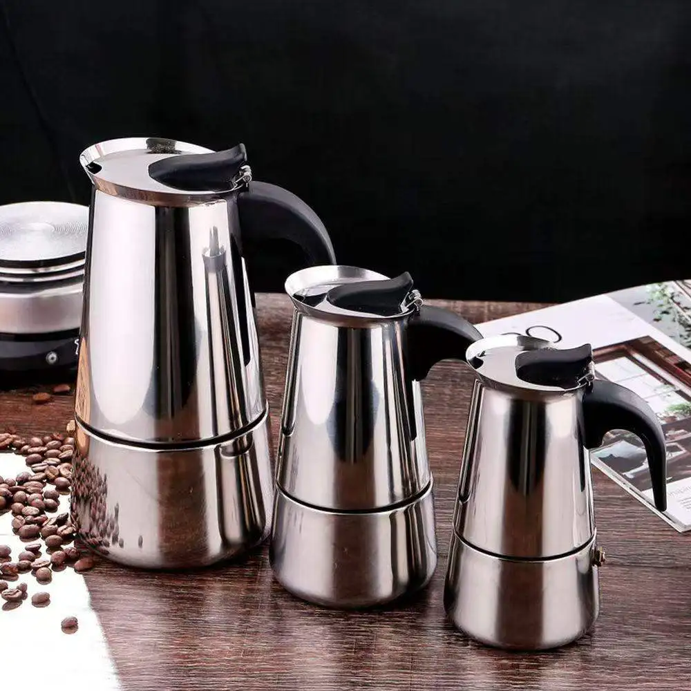 Stylish Stainless Steel Moka Pot Espresso Maker Italian Style Percolator Manual Brewing Pot For Coffee Kitchen