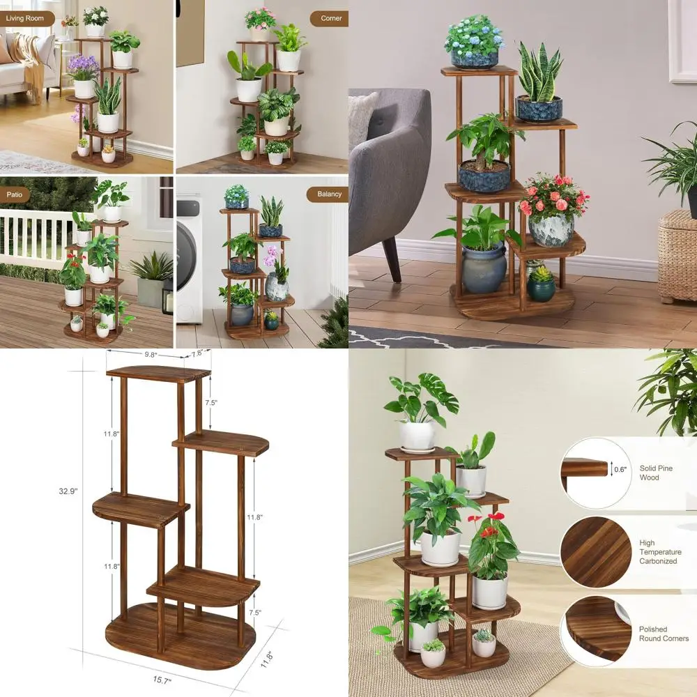 

5-Shelf Wooden Indoor Plant Stand with Multi-Level Pot Holders for Displaying Plants