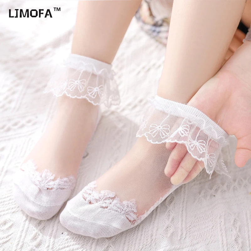 

LJMOFA 1 Pair Summer Baby Girl Socks Sweet Ruffle Cotton Socks for 1-12 years Kid Lace Flower Princess Mesh Socks Yarn Thin C121