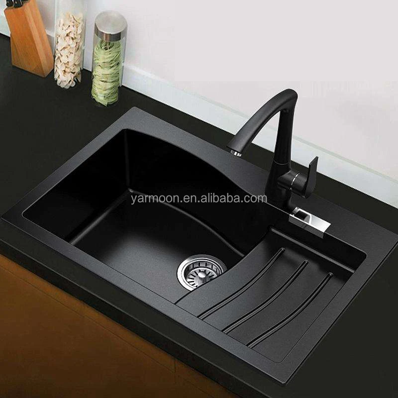 Modern Single Bowl Kitchen Sink Deep Rectangle SMC Material with Polished Drainer Unique Design