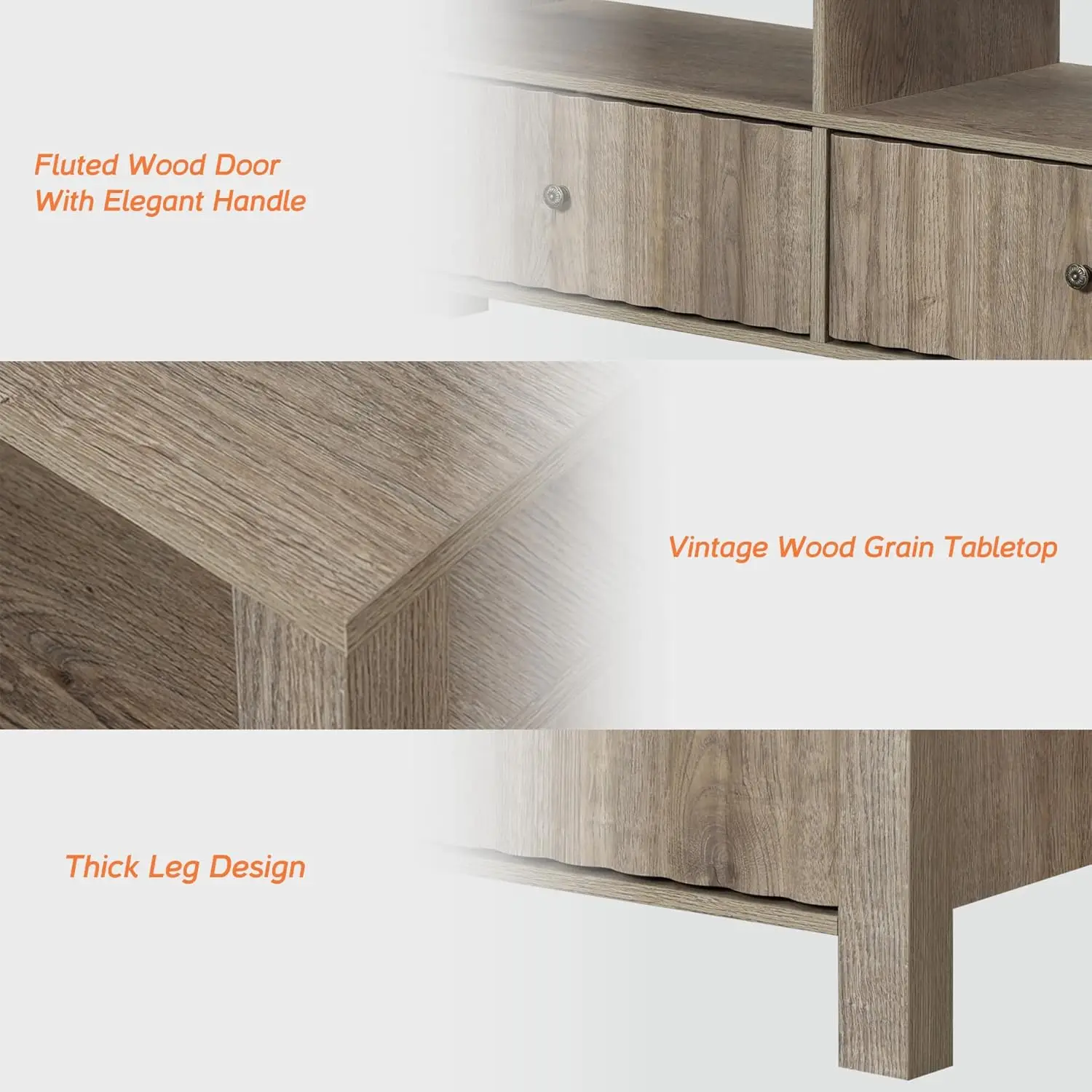 Suporte de TV moderno para TVs de até 85 polegadas, centro de entretenimento cinza vintage para mesa de console de TV de 55/65/75/85 polegadas